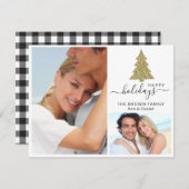 2フォトコラージュ金ゴールドグリッタークリスマスツリーハッピー シーズンカード (正面/裏面)