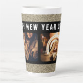 2フォトコラージュ金ゴールドグリッターハッピーニューイヤー2023 カフェラテマグ (正面)