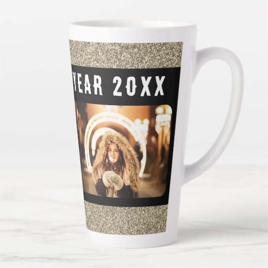 2フォトコラージュ金ゴールドグリッターハッピーニューイヤー2023 カフェラテマグ (右)