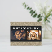 2フォトコラージュ金ゴールドグリッターハッピーニューイヤー2025 シーズンポストカード (スタンド正面)