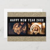 2フォトコラージュ金ゴールドグリッターハッピーニューイヤー2025 シーズンポストカード (正面/裏面)