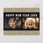 2フォトコラージュ金ゴールドグリッターハッピーニューイヤー2025 シーズンポストカード (正面)