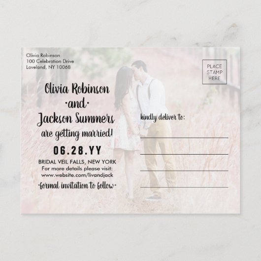 2フォトコリント愛の結婚式の日付を保存 案内ポストカード (裏面)