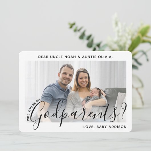 2フォトゴッドペアレント提案スクリプモダントエレガント 招待状 (スタンド正面)