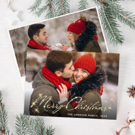 2フォトゴールデンモダンクリスマスグリーティング シーズンカード