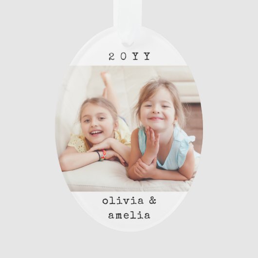 2フォトシンプルタイプライター年ミニマリスト記念 オーナメント (正面)