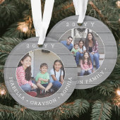 2フォトシンプルタイポグラフィ年グレイフェイクウッド オーナメント