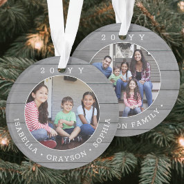 2フォトシンプルタイポグラフィ年グレイフェイクウッド オーナメント