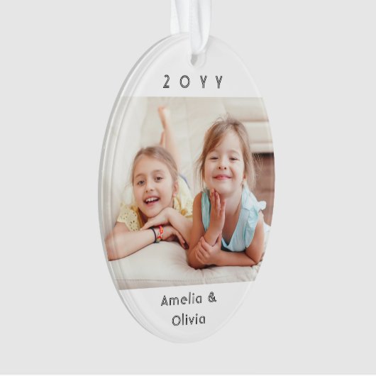 2フォトシンプルタイポグラフィ年ミニマリスト記念 オーナメント (正面)