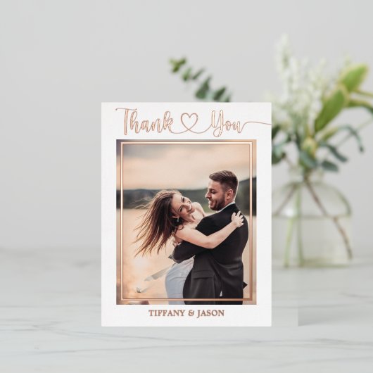 2フォトシンプルハートエレガントなウェディングハンド 箔シーズンポストカード (立ち正面)