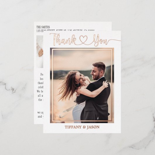 2フォトシンプルハートエレガントなウェディングハンド 箔シーズンポストカード (正面/裏面)