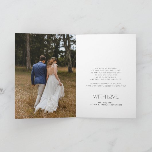 2フォトシンプルモダンタイポグラフィ結婚折り曲げ サンキューカード (内部)