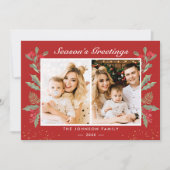 2フォトシーズンのグリーティングホリーベリークリスマス シーズンカード (正面)