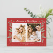 2フォトシーズンのグリーティングホリーベリークリスマス シーズンカード (スタンド正面)