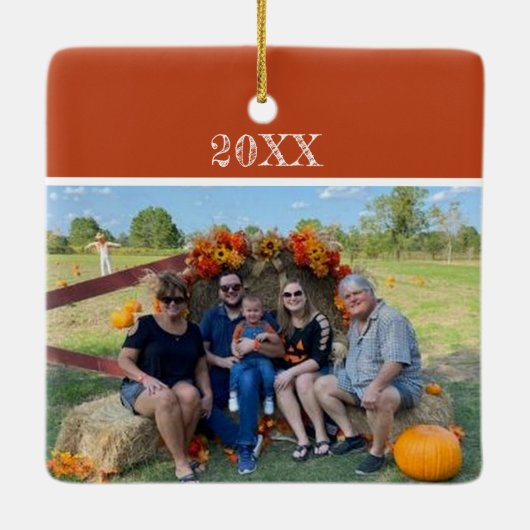 2フォトジョイ燃えたオレンジ色の錆紅葉休日 セラミックオーナメント (裏面)