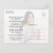 2フォトスイート16誕生日ネイビーブルー日付を保存 インビテーションポストカード (裏面)