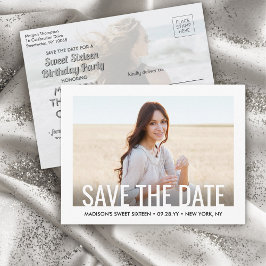 2フォトスイート16誕生日モダン日付の保存 案内ポストカード