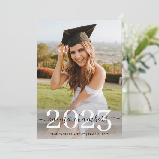 2フォトスエレガントクリックスオーバーレイ卒業パーティー 招待状 (スタンド正面)