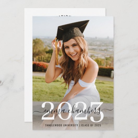 2フォトスエレガントクリックスオーバーレイ卒業パーティー 招待状 (正面/裏面)