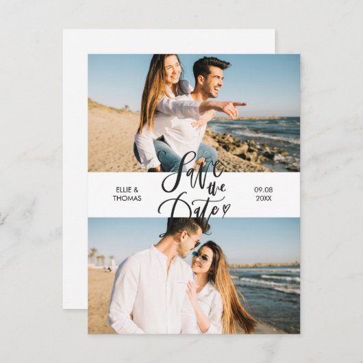 2フォトスエレガントクリプトモダン日付の保存 案内ポストカード (正面/裏面)