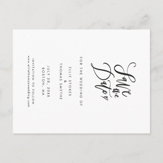 2フォトスエレガントクリプトモダン日付の保存 案内ポストカード (裏面)