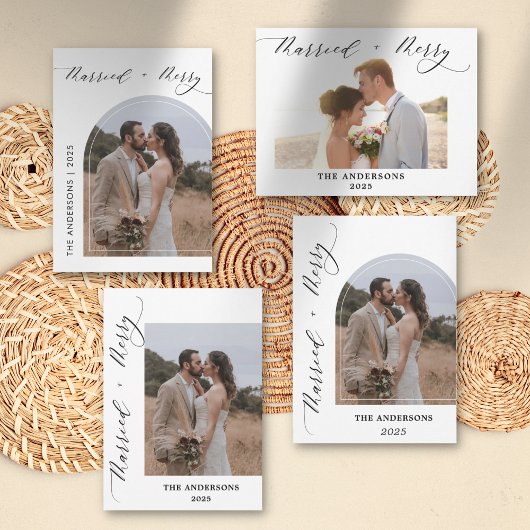 2フォトスクメリーリッ結婚したトの結婚クリスマス サンキューカード