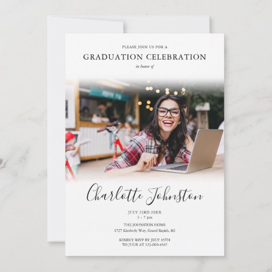 2フォトスクリプエレガントト写真卒業パーティー 招待状 (裏面)