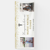 2フォトスクリプトおめでとうございますナース金ゴールド紙吹雪 横断幕 (縦)