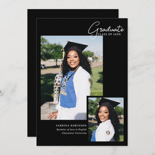 2フォトスクリプトタイポグラフィ卒業 案内状 (正面/裏面)