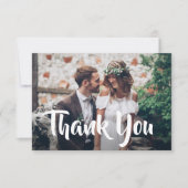 2フォトススタイリッシュクリプト書道結婚の サンキューカード (正面)