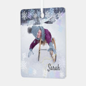 2フォトスノーオーバーレイデザイン雪片を追加 メタルオーナメント (正面左)