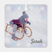 2フォトスノーオーバーレイデザイン雪片を追加 メタルオーナメント (裏面)