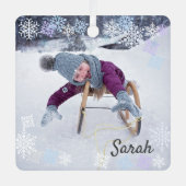 2フォトスノーオーバーレイデザイン雪片を追加 メタルオーナメント (正面)