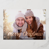 2フォトスパークルメリークリスマスグリーティングバラ金ゴールド 箔シーズンカード (正面)