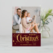 2フォトスパークルメリークリスマスグリーティング金ゴールド 箔シーズンカード (立ち正面)