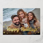 2フォトスパークルメリークリスマスグリーティング金ゴールド 箔シーズンカード (正面)