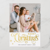 2フォトスパークルメリークリスマスグリーティング金ゴールド 箔シーズンカード (正面)