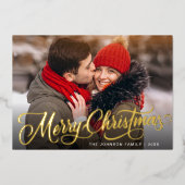 2フォトスパークルメリークリスマスグリーティング金ゴールド 箔シーズンカード (正面)