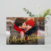 2フォトスパークルメリークリスマスグリーティング金ゴールド 箔シーズンカード (立ち正面)