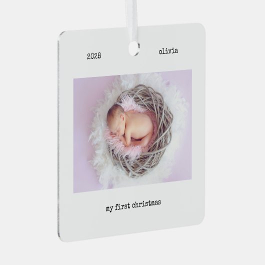 2フォトタイプモダンライターのマイ初めてのクリスマス メタルオーナメント (正面右)