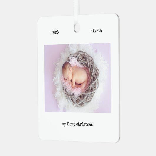 2フォトタイプモダンライターのマイ初めてのクリスマス メタルオーナメント (正面左)