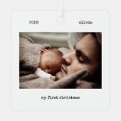 2フォトタイプモダンライターのマイ初めてのクリスマス メタルオーナメント (裏面)