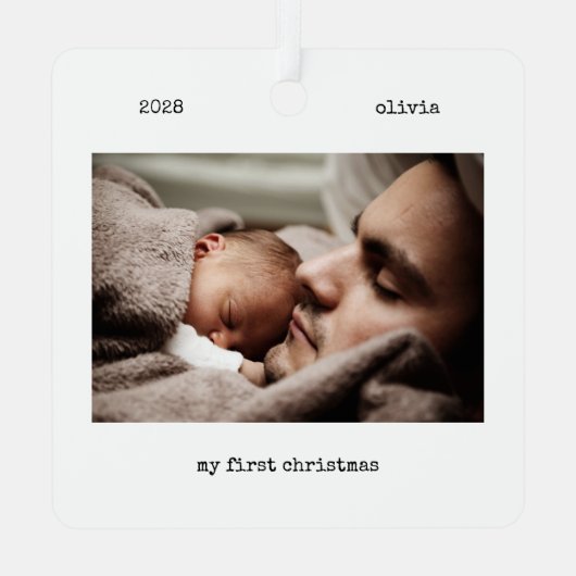 2フォトタイプモダンライターのマイ初めてのクリスマス メタルオーナメント (裏面)
