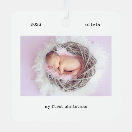 2フォトタイプモダンライターのマイ初めてのクリスマス メタルオーナメント (正面)