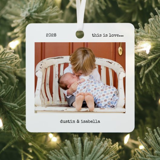 2フォトタイプモダンライターの愛パーソナライズされた メタルオーナメント (インサイチュ)