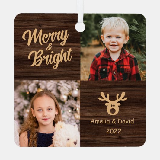 2フォトチャイルドウッドクリ素朴スマス メタルオーナメント (裏面)