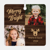 2フォトチャイルドウッドクリ素朴スマス メタルオーナメント (正面)