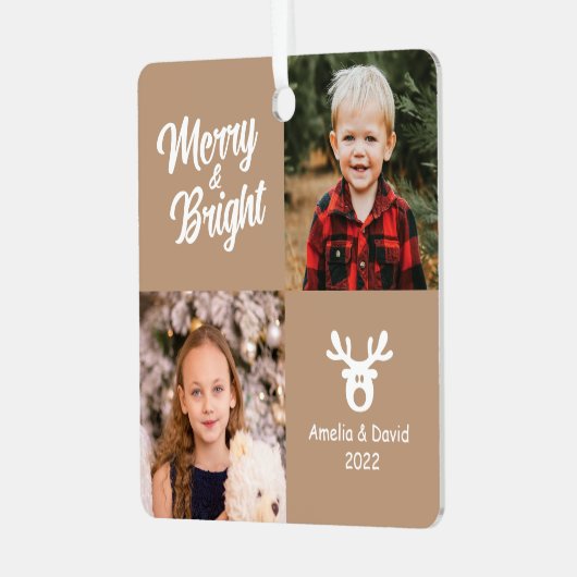 2フォトチルドレンズホワイトクリスマスセラミックオーナメント メタルオーナメント (正面左)