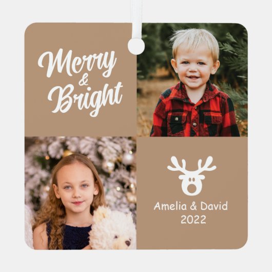 2フォトチルドレンズホワイトクリスマスセラミックオーナメント メタルオーナメント (裏面)