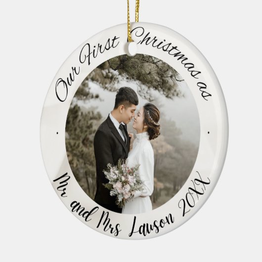 2フォトデルの初めてのクリスマス結婚したフェイクオーナメント セラミックオーナメント (左)